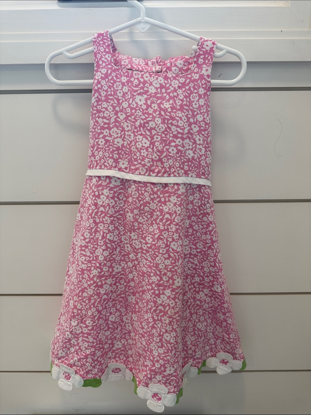 Florence Eiseman Pink and White Floral Sleeveless Dress with Flower Trim